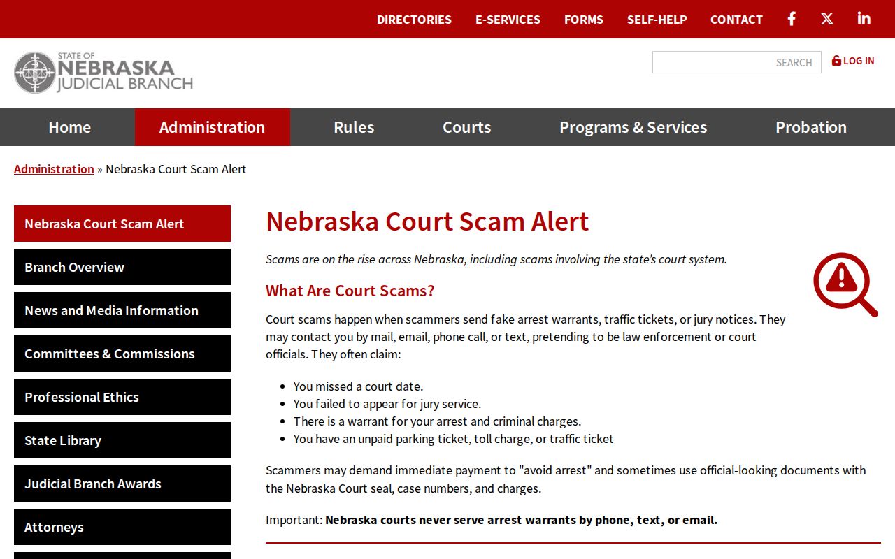 Morrill County arrest warrant court scam warning