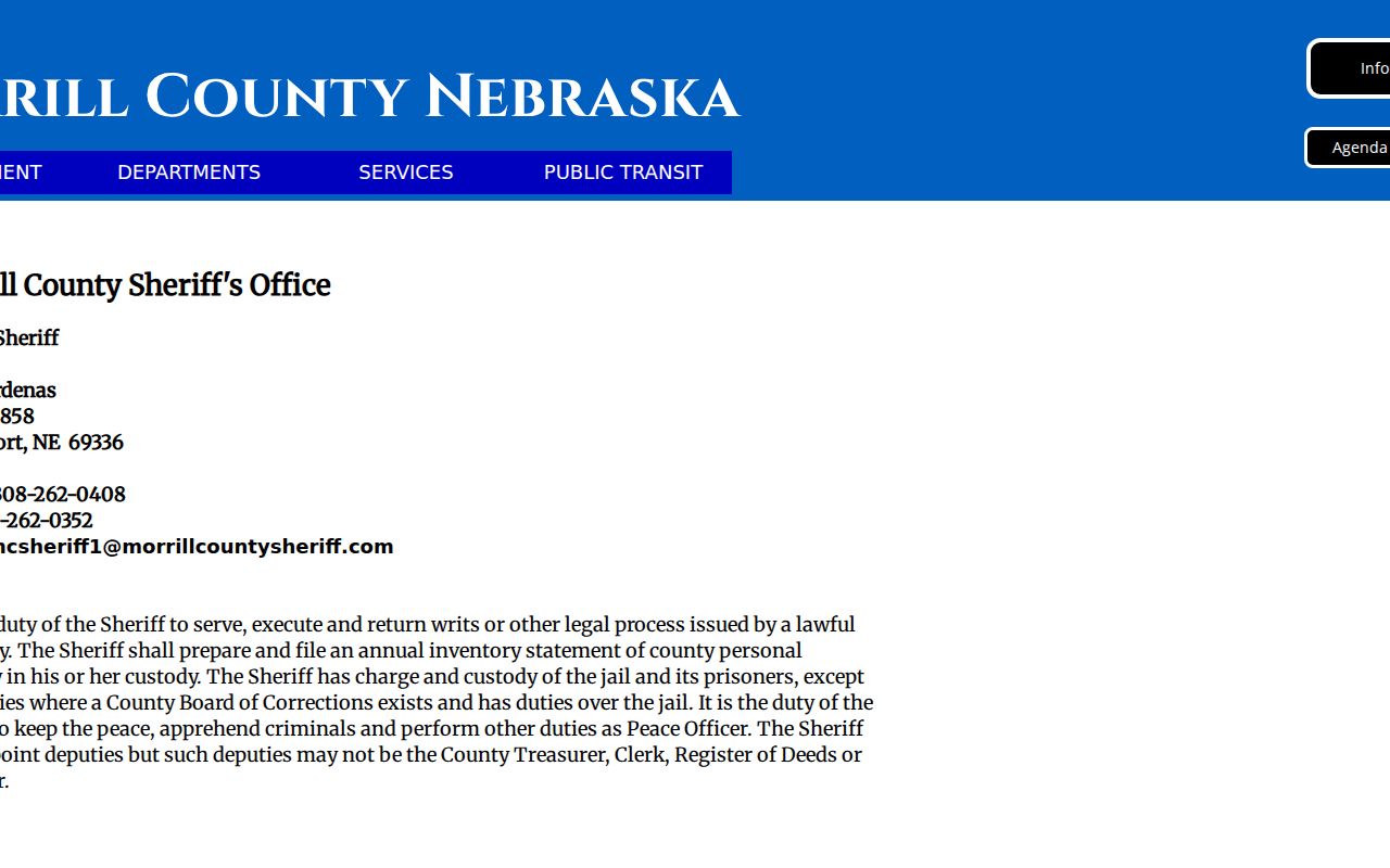 Morrill County warrant process Sheriff contact page
